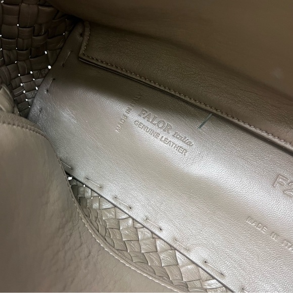 FALOR FIRENZE Italian Leather Woven Bag Purse Chain Taupe Gray Tone crossbody - Picture 6 of 6